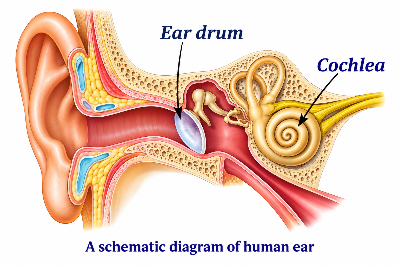 NCERT Figure 10.24: Schematic Anatomy of Human Ear